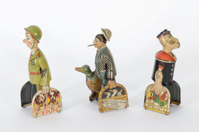 Image for Lot Three Vintage Tin Litho Wind-Up Walking Figures