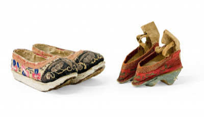 Image for Lot Two Pairs of Chinese Embroidered Silk Ladies Shoes