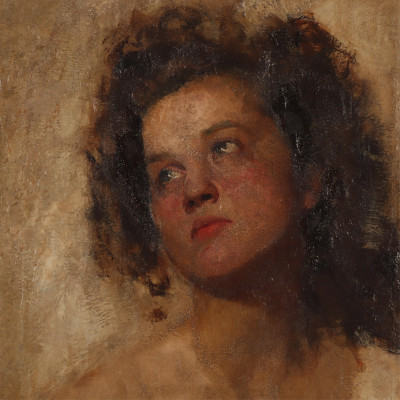 Title Cesare Tallone Young Woman In Distant Gaze O/C / Artist