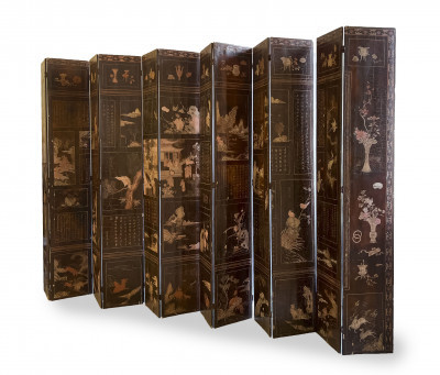 Image for Lot Chinese Coromandel Lacquer Twelve Panel Screen