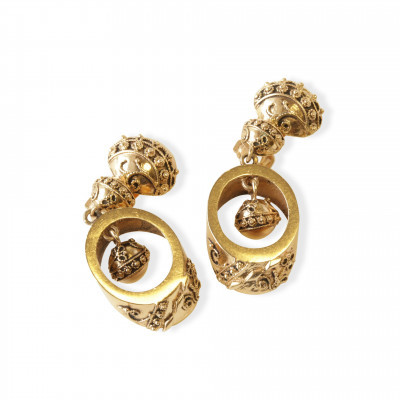 Image 2 of lot 14k Victorian Etruscan Style Gold Drop Earrings