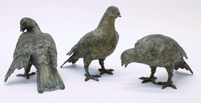 Title 3 Bronze Patinated Metal Garden Birds / Artist
