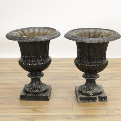 Image for Lot Pair of Black Painted Metal Urns