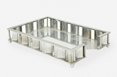 Title Aluminum Letter Tray in the style of Jacques Adnet / Artist