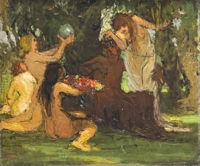 French School - Nymphs with Satyr