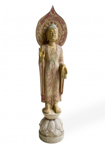 Image for Lot Chinese Painted Stone Figure of Standing Buddha