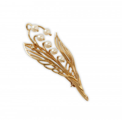 14K  Pearl Lily of the Valley Pin