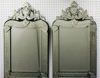 Image for Lot Pair of Venetian Etched Glass Mirrors