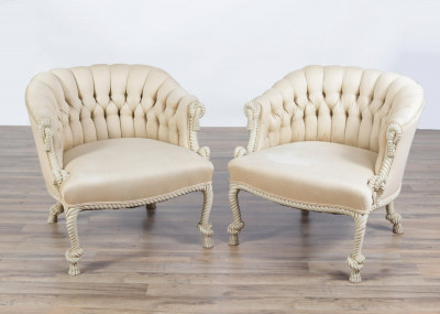 Image for Lot Pair Italian Rococo Style Rope Twist Armchairs