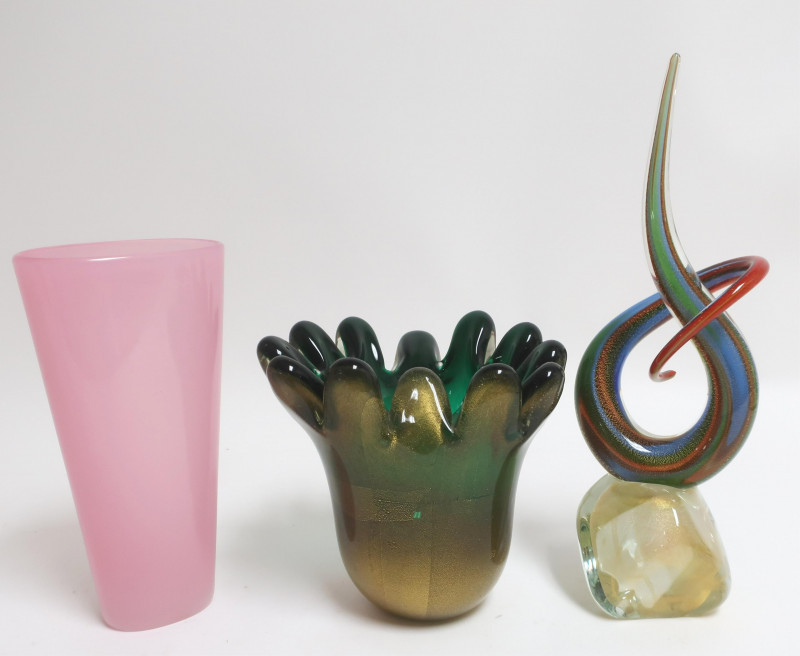 Image 1 of lot 2 Venetian Vases & S. Frattini Glass Sculpture