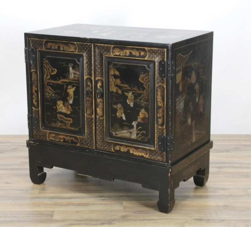 Image 1 of lot 20C Japanese Lacquered Two Door Chest On Stand