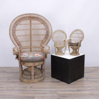 Image for Lot Child&apos;s & Pair Miniature Wicker "Peacock" Chairs
