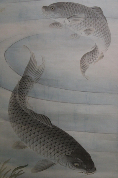 Image for Lot Asian Ink Painting Scroll of Two Fish