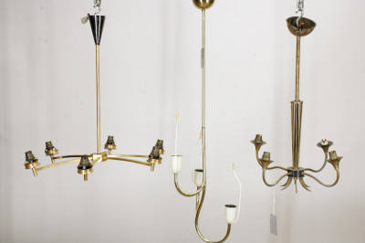 Image for Lot Three 1950&apos;s Brass Chandeliers  Wall Lights