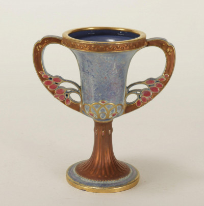 Image for Lot Amphora Gilt Iridescent Glazed Pottery Urn