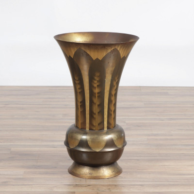 Image for Lot Large MFW Patinated Metal Vase, marked IKORA