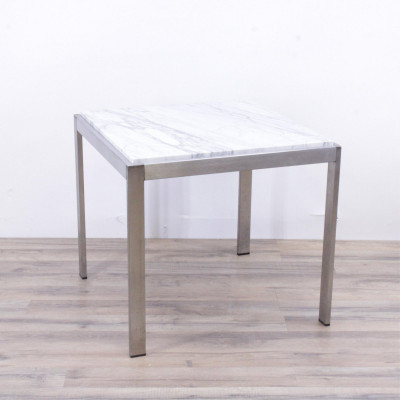 Image for Lot DWR Brushed Aluminum & Marble Side Table