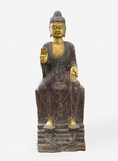 Image for Lot Chinese Large Painted Stone Figure of Buddha