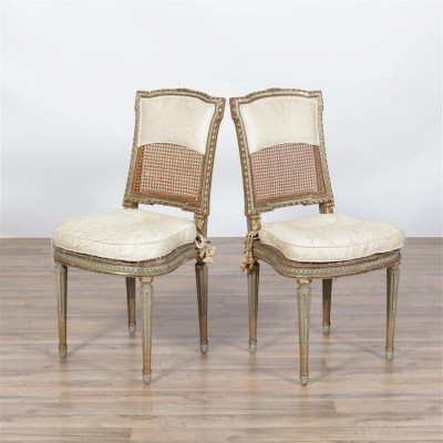 Image for Lot Pair Louis XVI Style Painted Chaises, E 20th C.