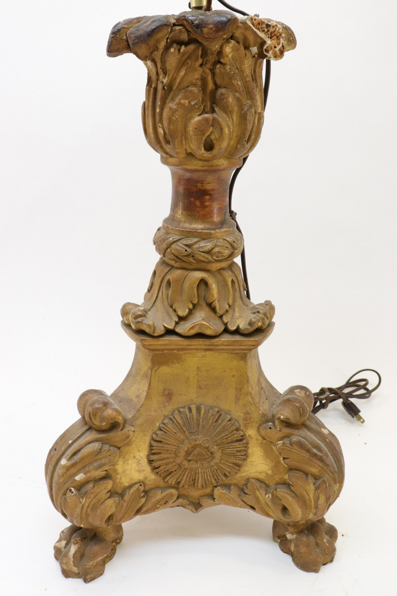 Image 2 of lot 2 Continental Baroque Gilt Candlesticks 18th C
