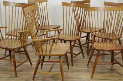 Image for Lot 8 Shaker Style Cherry Windsor Dining Chairs