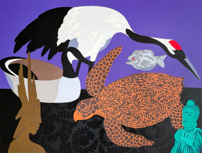 Image for Lot Hunt Slonem - Untitled (Crane on Purple Background)