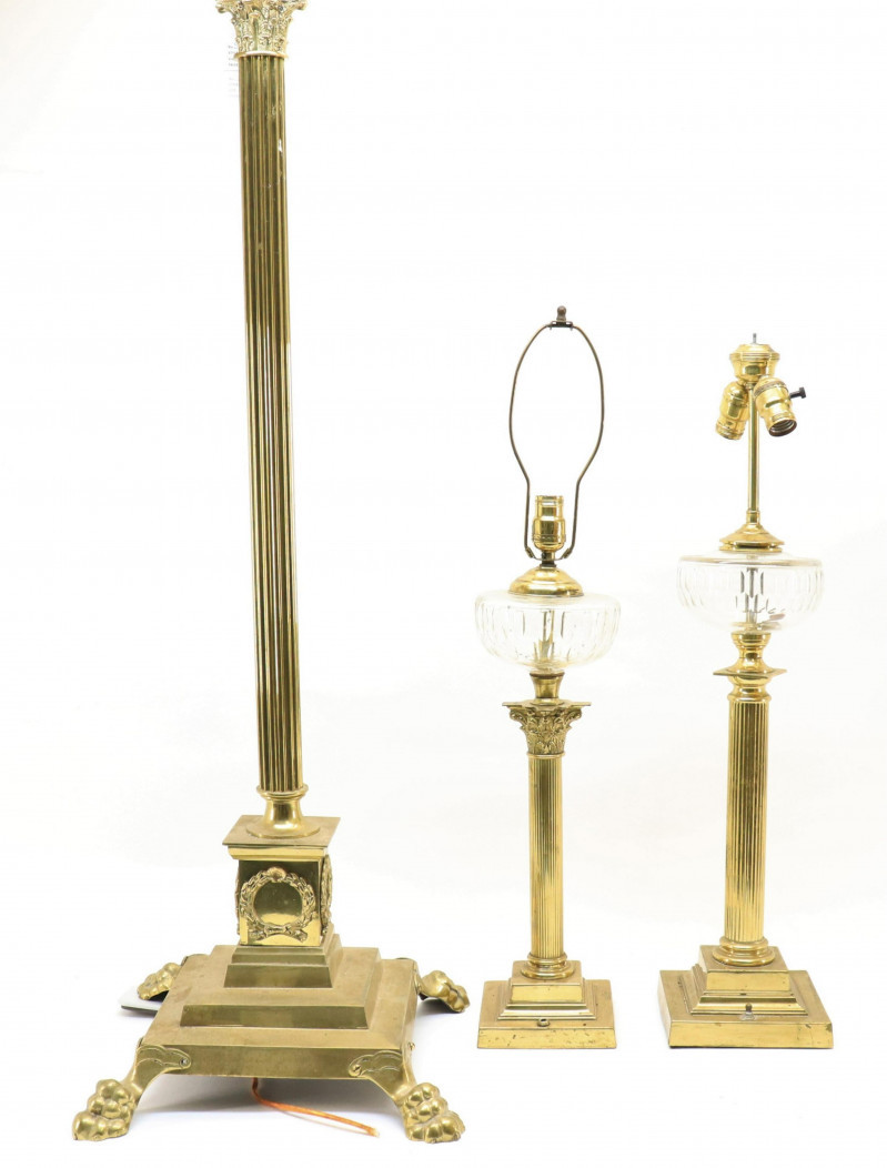 Image 1 of lot 3 Brass Lamps likely English