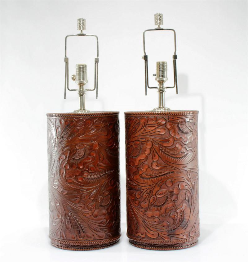 Pair of Ralph Lauren Dakota Leather Table Lamps