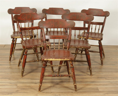 Image for Lot Six 19C American Painted And Stenciled Side Chairs