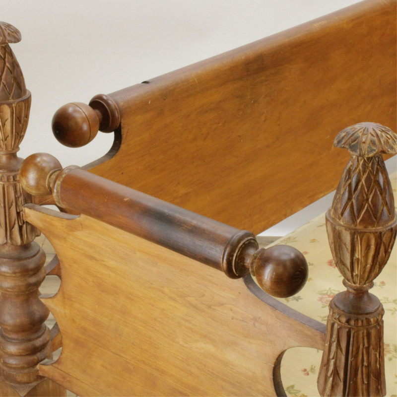 Image 3 of lot 19th C. Carved Pineapple Feather Bell Birthing Bed