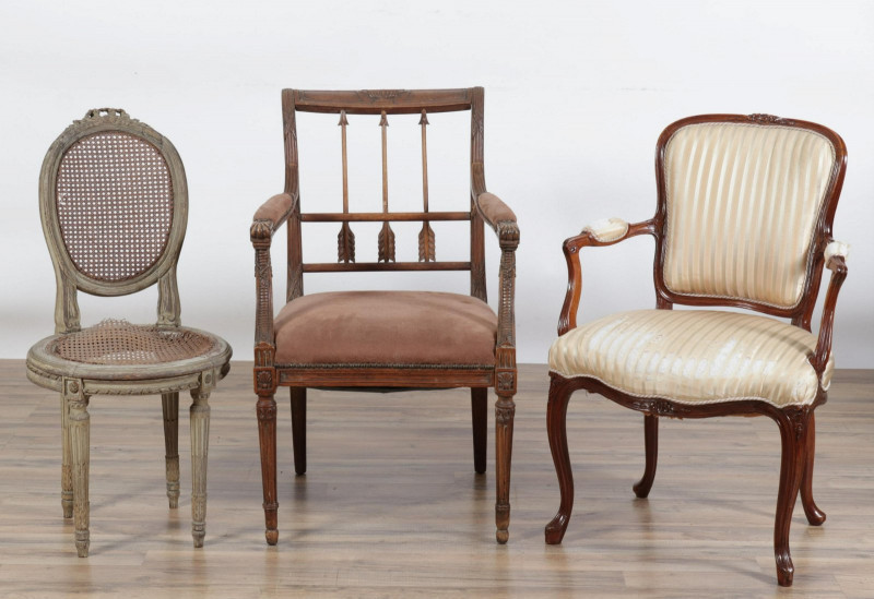 Image 1 of lot 19th C. Carved Wood/Upholstered Cane Chairs