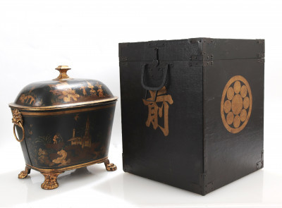 Image for Lot Chinese Lacquered Tea Bin Coal Hod