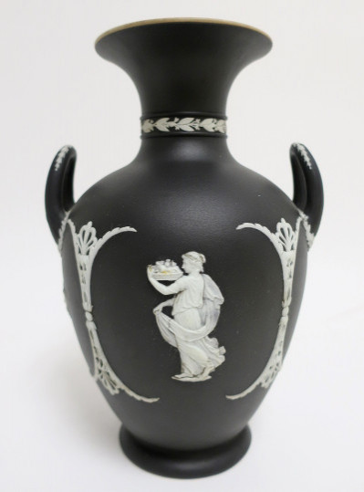 Image for Lot Wedgwood Basalt Jasperware 2-Handled Vase