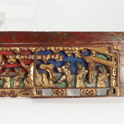 Image 7 of lot 2 Chinese Wood Carved Panels Gilt & Red Lacquer