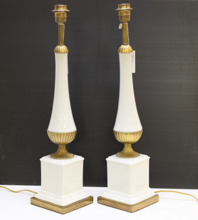 Image for Lot Pr Neo Classic Style White Ceramic & Brass Lamps