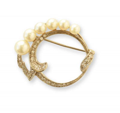 Image for Lot Edwardian Pearl & Diamond Open Circle Brooch