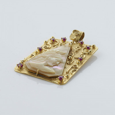 Image 2 of lot 14k & Mother of Pearl Phrygian Pendant