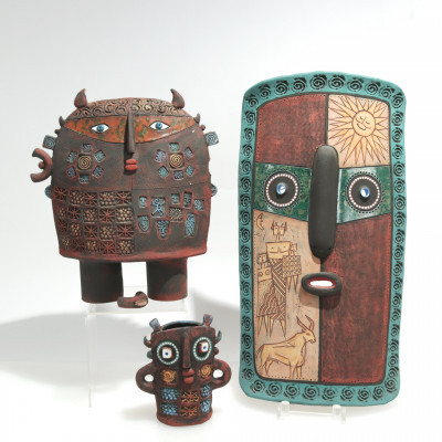 Image for Lot Louis Mendez Ceramic Mask & Two Figures
