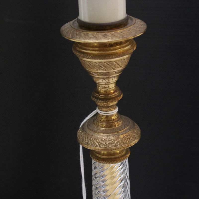 Image 4 of lot 3 Mid Century Glass &amp; Brass Columnar Lamps