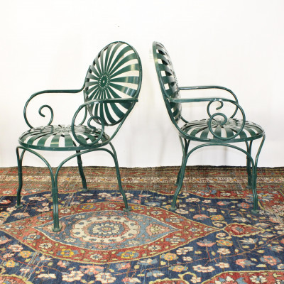 Image 2 of lot 4 Francois Carre Style Green Painted Iron Chairs