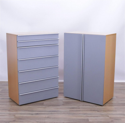 Image for Lot Pair of Contemporary Beechwood & Metallic Dressers