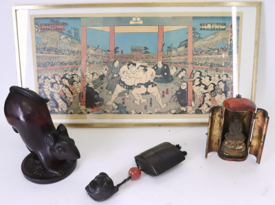 Image for Lot Chinese Carved Amber Rat and Japanese Items