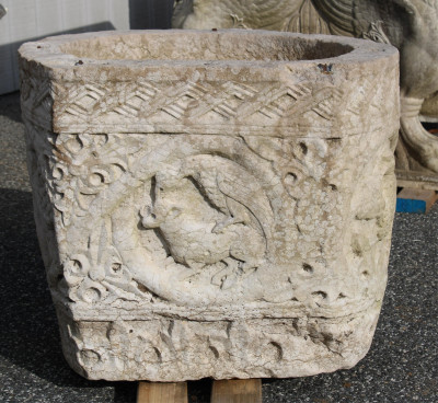 Image for Lot Medieval Carved Limestone Font 17th C/earlier
