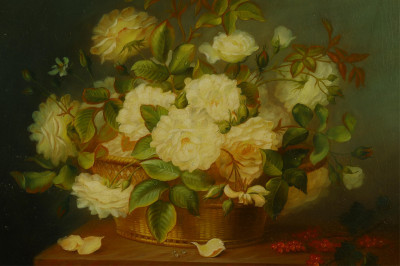 Image for Lot Contemporary O/C "Still Life Flower Filled Basket"