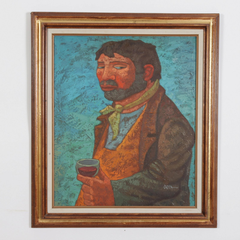 Image 2 of lot 20th C. Man with Wine Glass, O/C, signed CAPPA