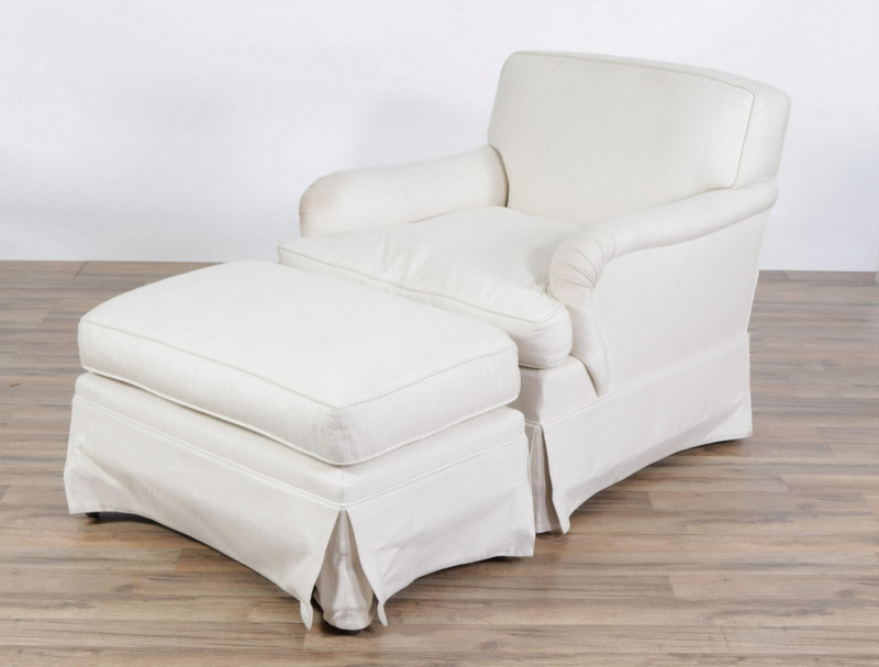 Image 2 of lot 2 Cream Upholstered Club Chairs & 2 Ottomans