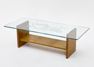 Title David Harriton - Etched Glass Coffee Table with Abstract Motif / Artist