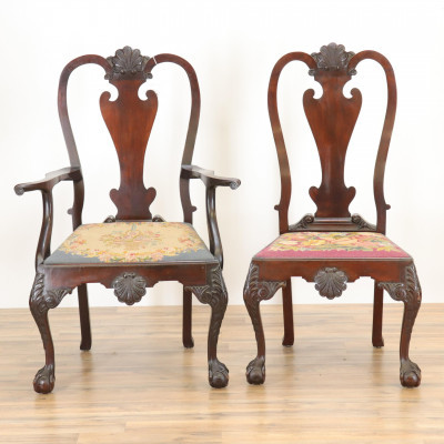 Image for Lot Two Chippendale Style Chairs Needlepoint Seats