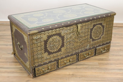 Image for Lot Moroccan Style Dowry Chest glass top