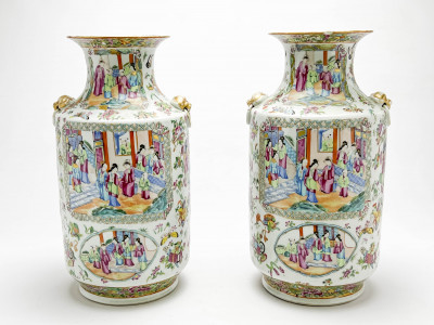 Image for Lot Pair of Chinese Porcelain Famille Rose Vases